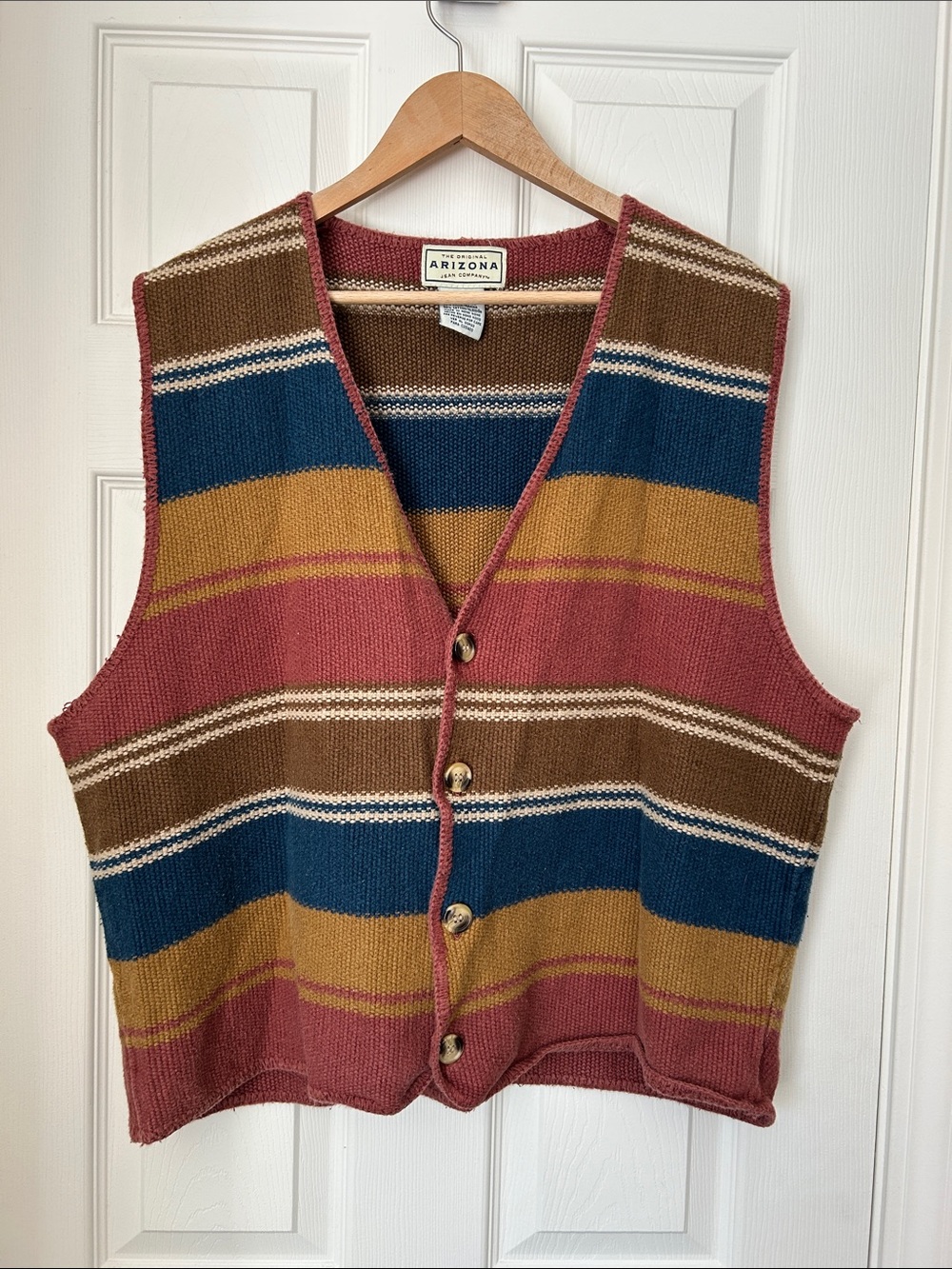 Arizona Jean Company Striped Knit Vest - Rust, Mustard, Navy, Brown